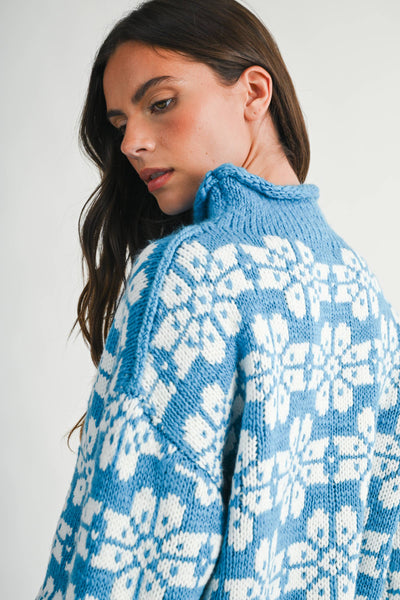Floral Fair Isle Mock Neck Sweater