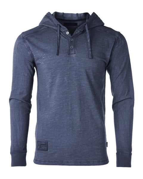Mens Garment Dyed Casual Long Sleeve Hoodie Henley