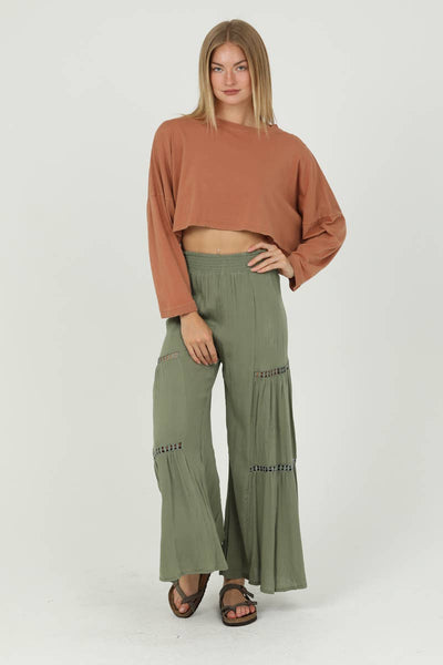 ASIS WIDE LEG PANTS WITH LACE INSERTS