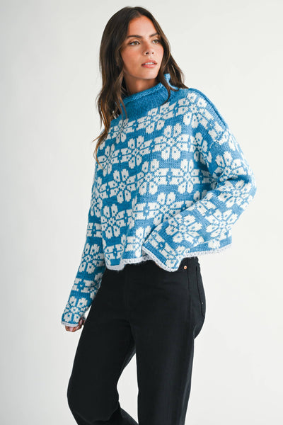 Floral Fair Isle Mock Neck Sweater