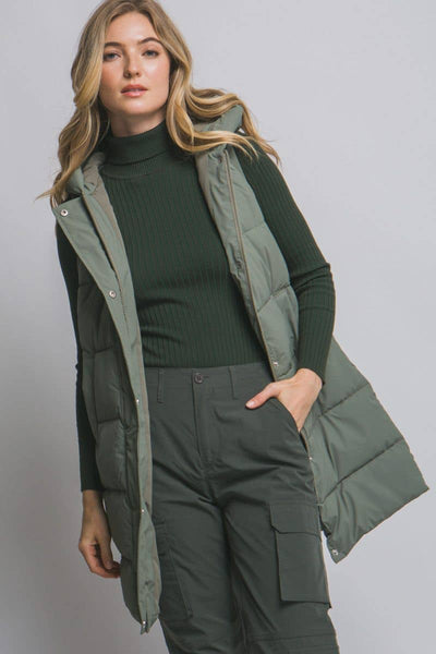Hooded Long Quilted Puffer Vest