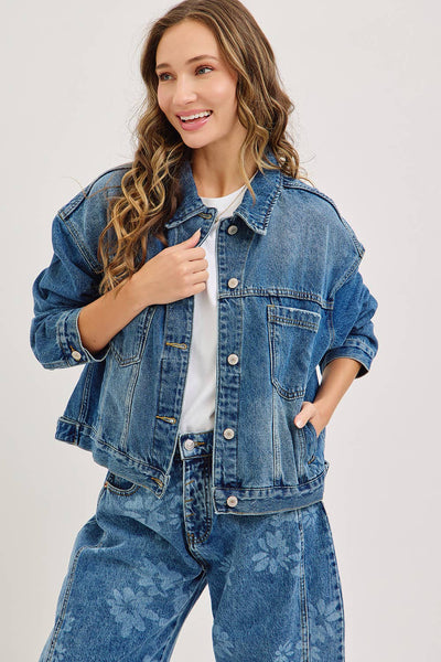 Floral Print Denim Barrel Jeans