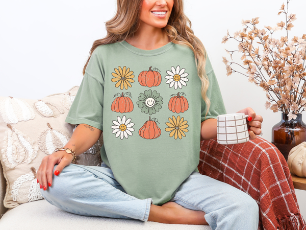 Pumpkin Flowers Retro Graphic Shirt