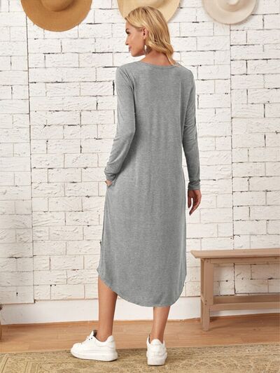 Pocketed Round Neck Long Sleeve Tee Dress