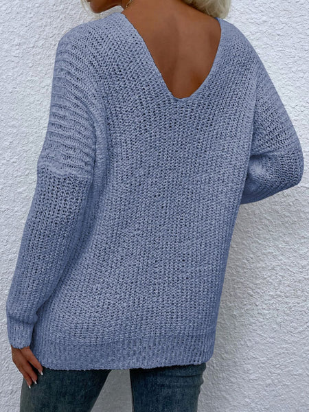 Rib-Knit V-Neck Tunic Sweater