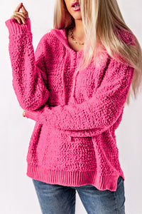 Popcorn Knit Slit Hooded Sweater