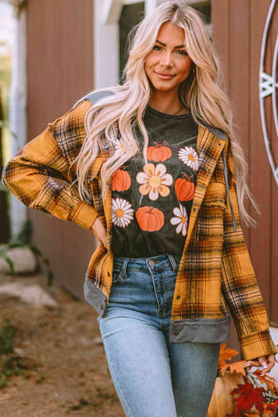 Plaid Hooded Button Front Jacket