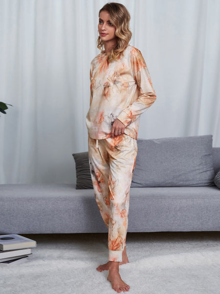 Tie-Dye Round Neck Top and Pants Lounge Set