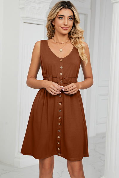 Buttoned Wide Strap Mini Dress
