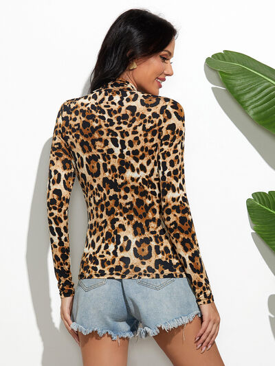 Leopard Mock Neck Long Sleeve T-Shirt