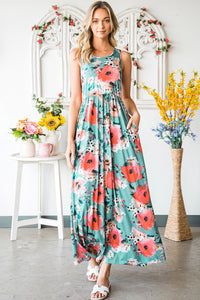 Floral Sleeveless Maxi Dress with Pockets
