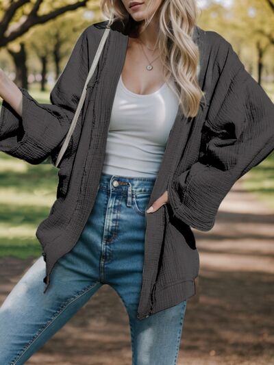 Textured Open Front Long Sleeve Cardigan