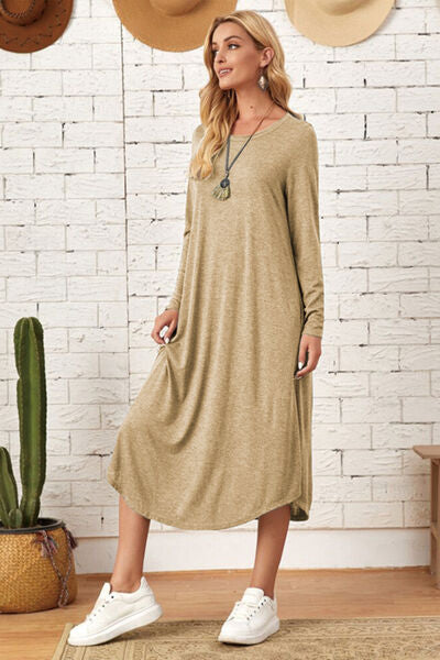 Pocketed Round Neck Long Sleeve Tee Dress