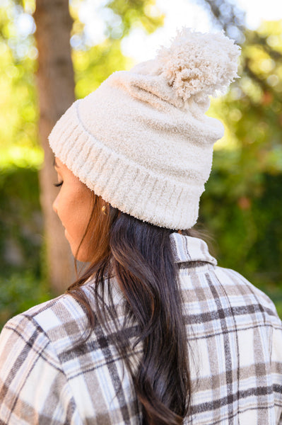 Slouchy Boucle Pom Beanie In Ivory