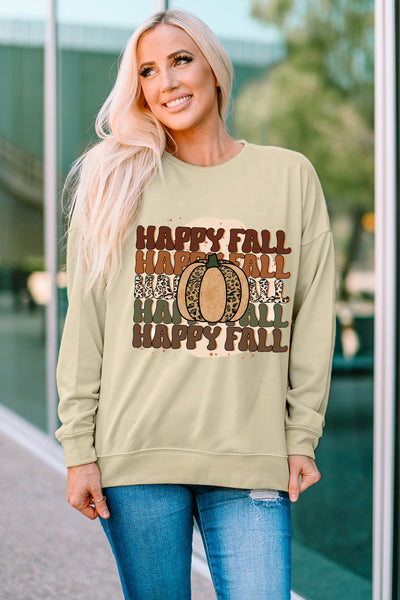 HAPPY FALL Pumpkin Dropped Shoulder Sweatshirt