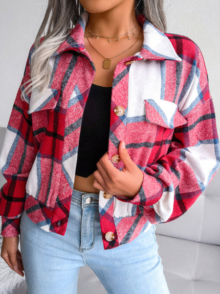 Women’s Thick Collared Plaid Flannel Cardigan With Button Front And Front Pockets