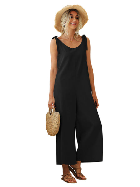 Women's Woven Strap Loose Casual Straight Overalls