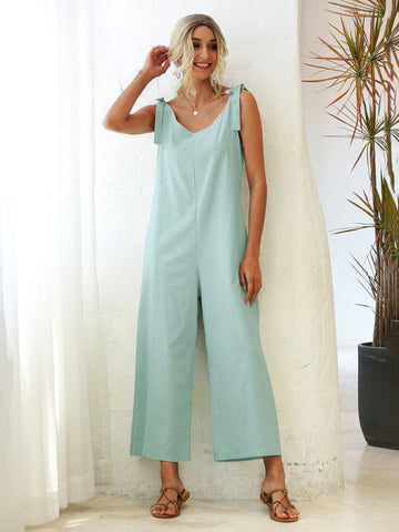 Women's Woven Strap Loose Casual Straight Overalls