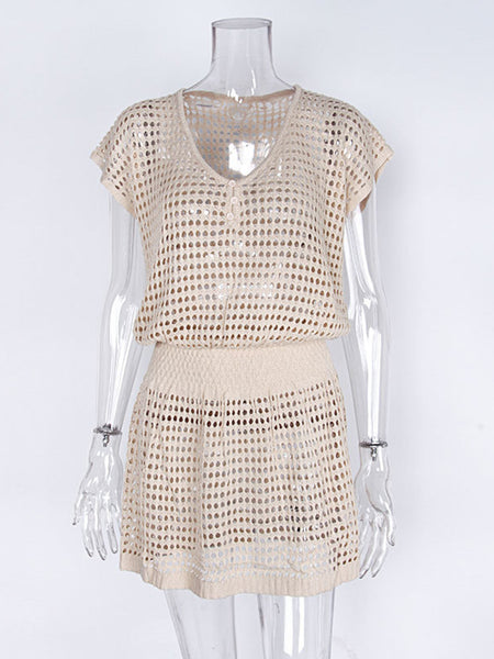Women's Knitted Sexy See-Through Low Waist Twisted Sling Dress Blouse