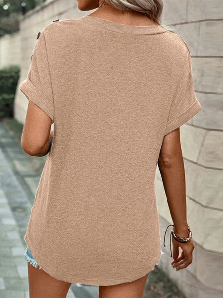 Women's Casual Solid Color Button Short Sleeve T-Shirt