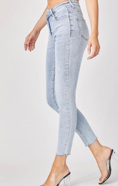 High Rise Crossover Loose Ankle Skinny Jeans