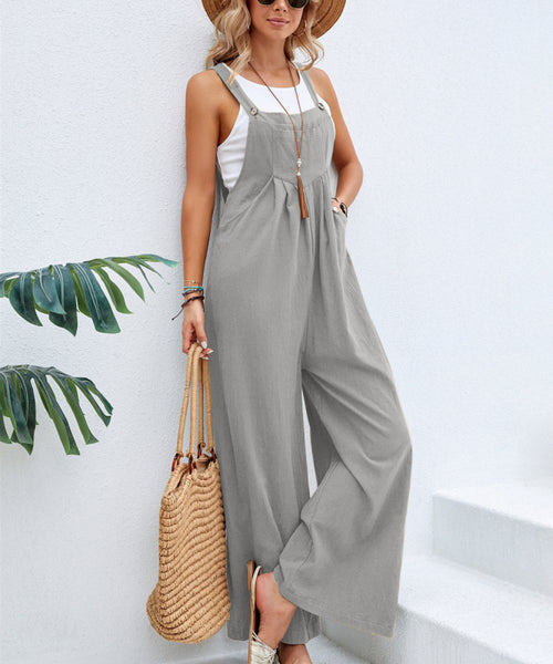 Women's Solid Color Casual Bib Trousers
